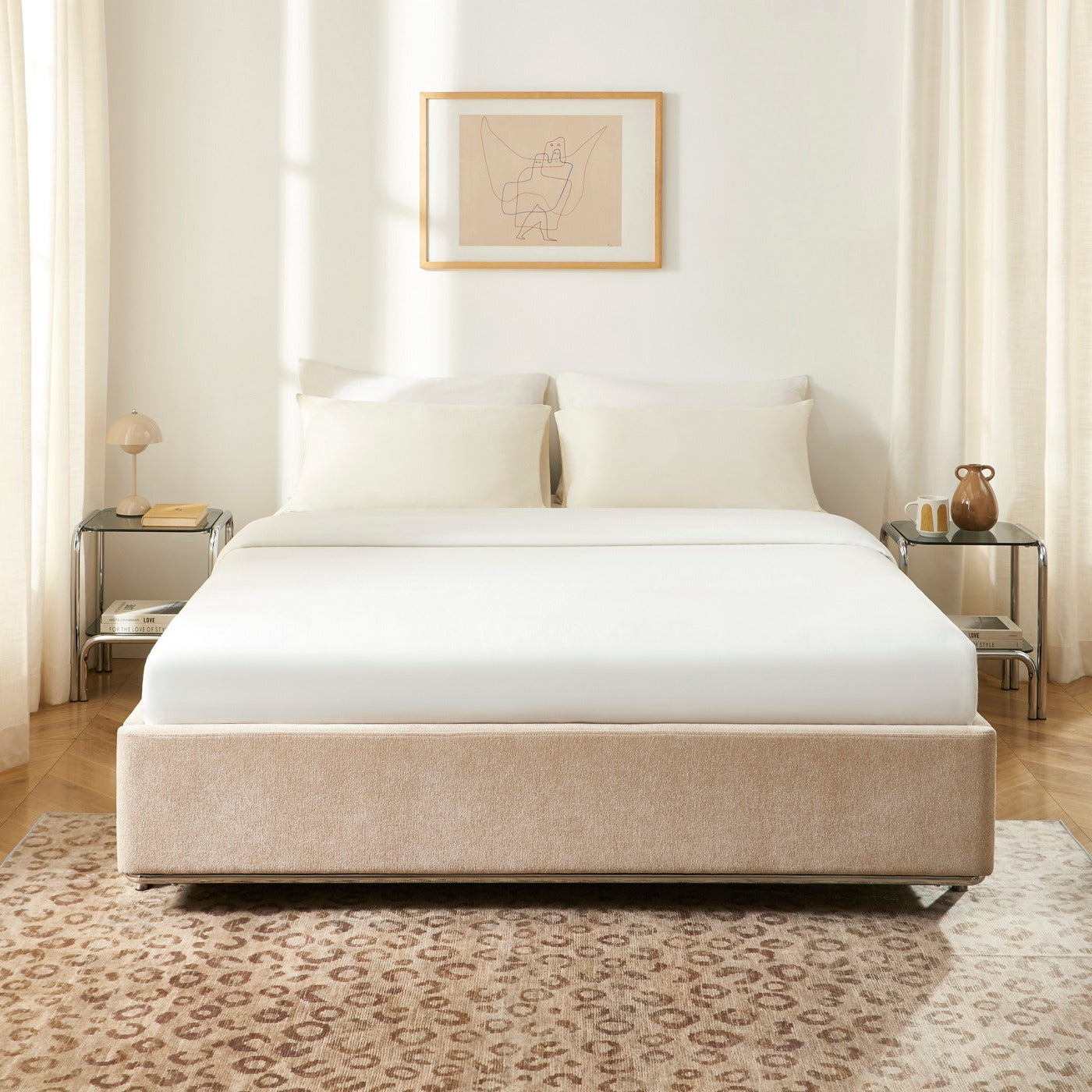 Maggy - Cama - Bouclé - Beige Y Patas Metal Negro