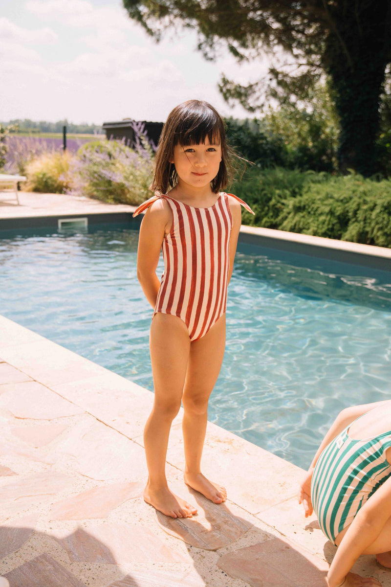 Roberta 1 Piece Swimsuit Brick Red Stripes