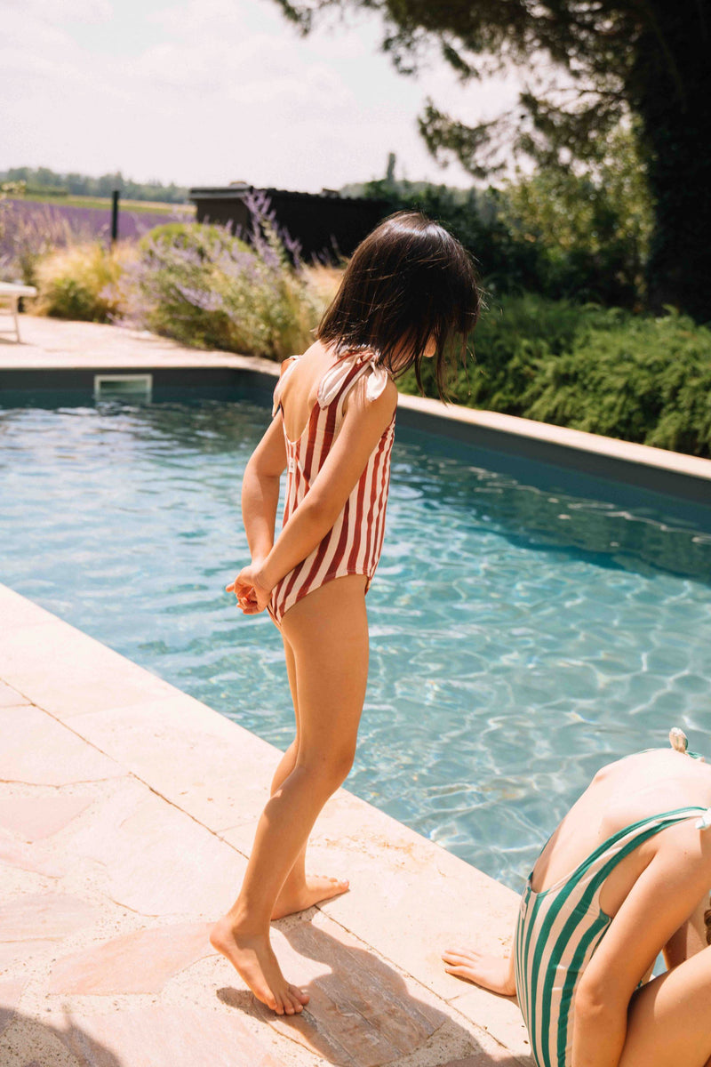 Roberta 1 Piece Swimsuit Brick Red Stripes