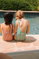 Roberta 1 Piece Swimsuit Brick Red Stripes