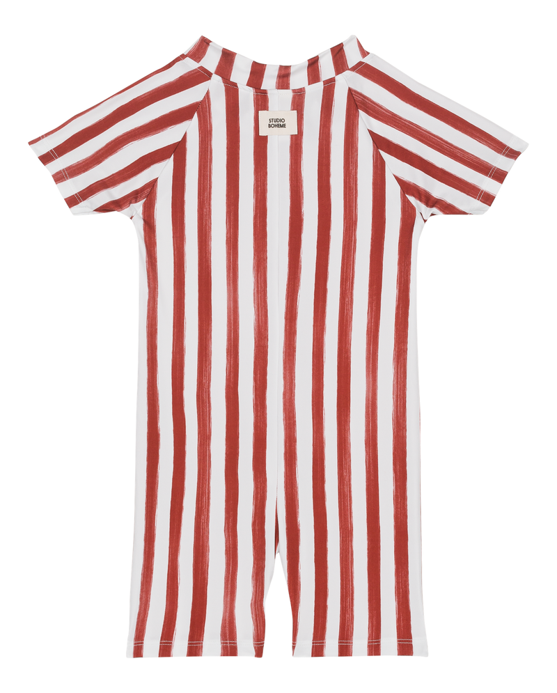 Mono corto anti-UV Lulu Ladrillo Rayas Rojas