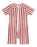 Mono corto anti-UV Lulu Ladrillo Rayas Rojas