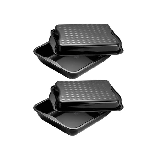 Dr Oetker - Ensemble De 2 Plats À Four Avec Couvercle En Acier Émaillé 42 X 34 Cm Dr. Oetker Back-Idee Kreativ - Noir