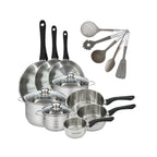 Batería De Cocina Con 3 Cazuelas Y 3 Cazos Y 5 Utensilios De Cocina Fackelmann Généva Brillant Vario - Acero Inoxidable/Negro