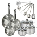 Batería De Cocina Con 3 Sartenes, 3 Cacerolas Y 6 Utensilios De Cocina Fackelmann Etherna Brillante Oxford - Inox