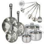 Batería De Cocina Con 3 Sartenes, 3 Cacerolas Y 6 Utensilios De Cocina Fackelmann Etherna Brillante Oxford - Inox