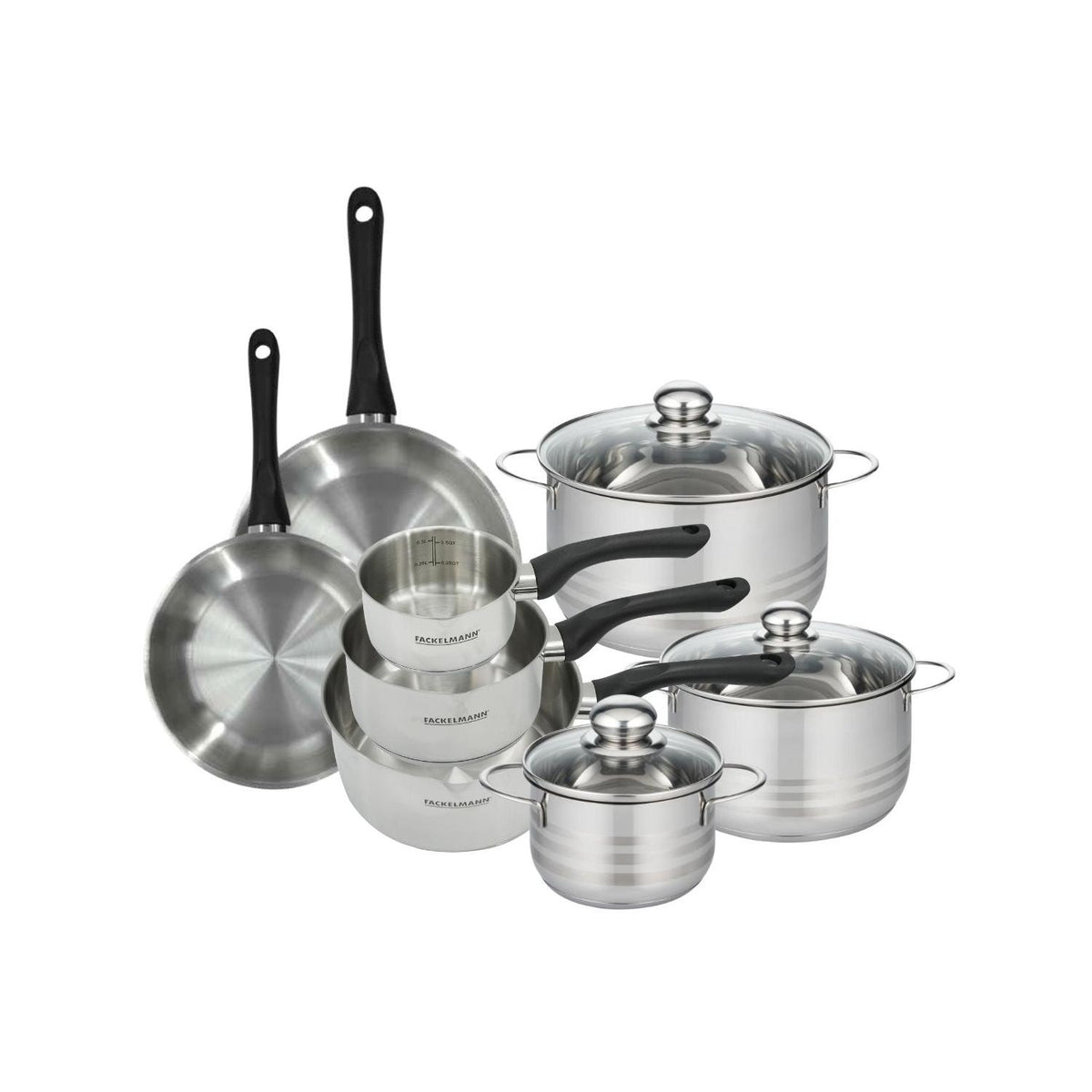 Batteria Da Cucina Con 2 Padelle, 3 Casseruole E 3 Pentole Senza Pfas Fackelmann Généva Lucido - Inox/Nero