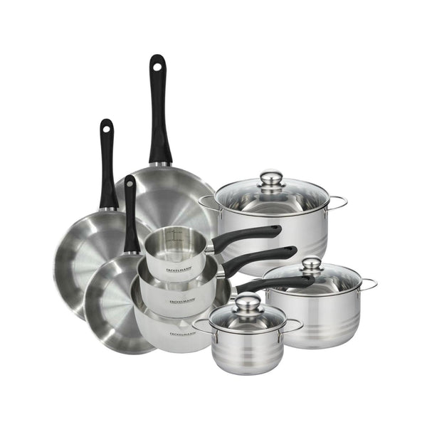 Batteria Da Cucina Con 3 Padelle 3 Casseruole E 3 Pentole In Inox Senza Pfas Fackelmann Généva Brillant - Inox/Nero