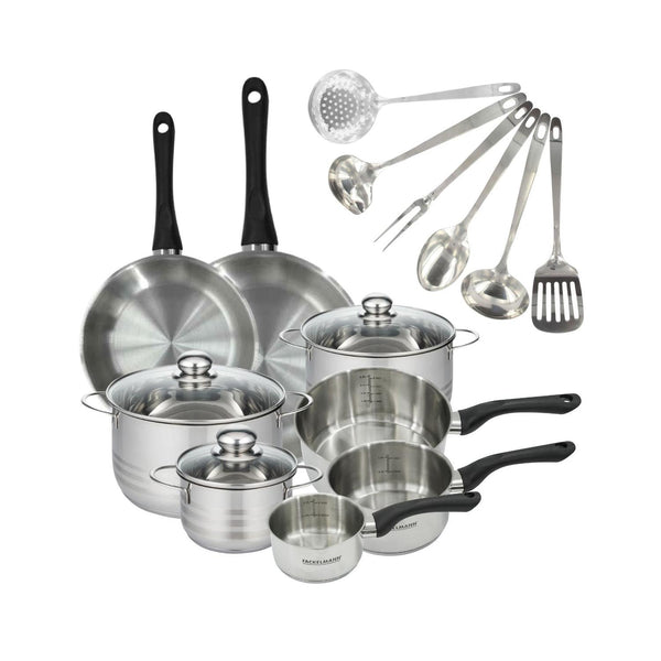 Batteria Di 2 Padelle, 3 Pentolini, 3 Casseruole E 6 Utensili Fackelmann Geneva - Inox/Nero