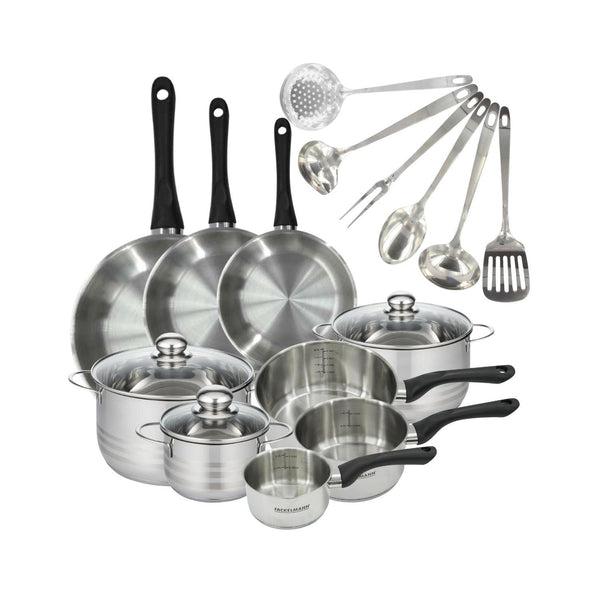 Batteria Da Cucina Con 3 Padelle E 3 Casseruole Con 6 Utensili Da Cucina Fackelmann Généva Brillant Oxford - Inox/Nero