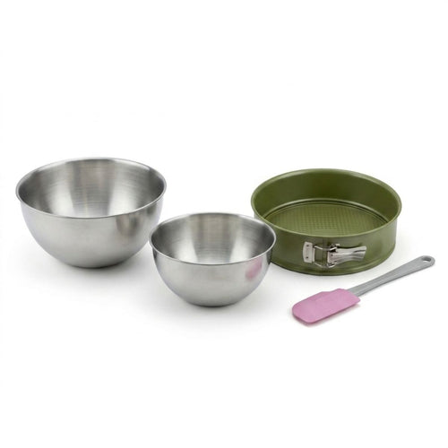 Zenker - Set Pâtisserie Avec Moule À Manqué À Charnière 26 Cm, 2 Bols À Mixer Et Spatule Zenker - Vert|Inox