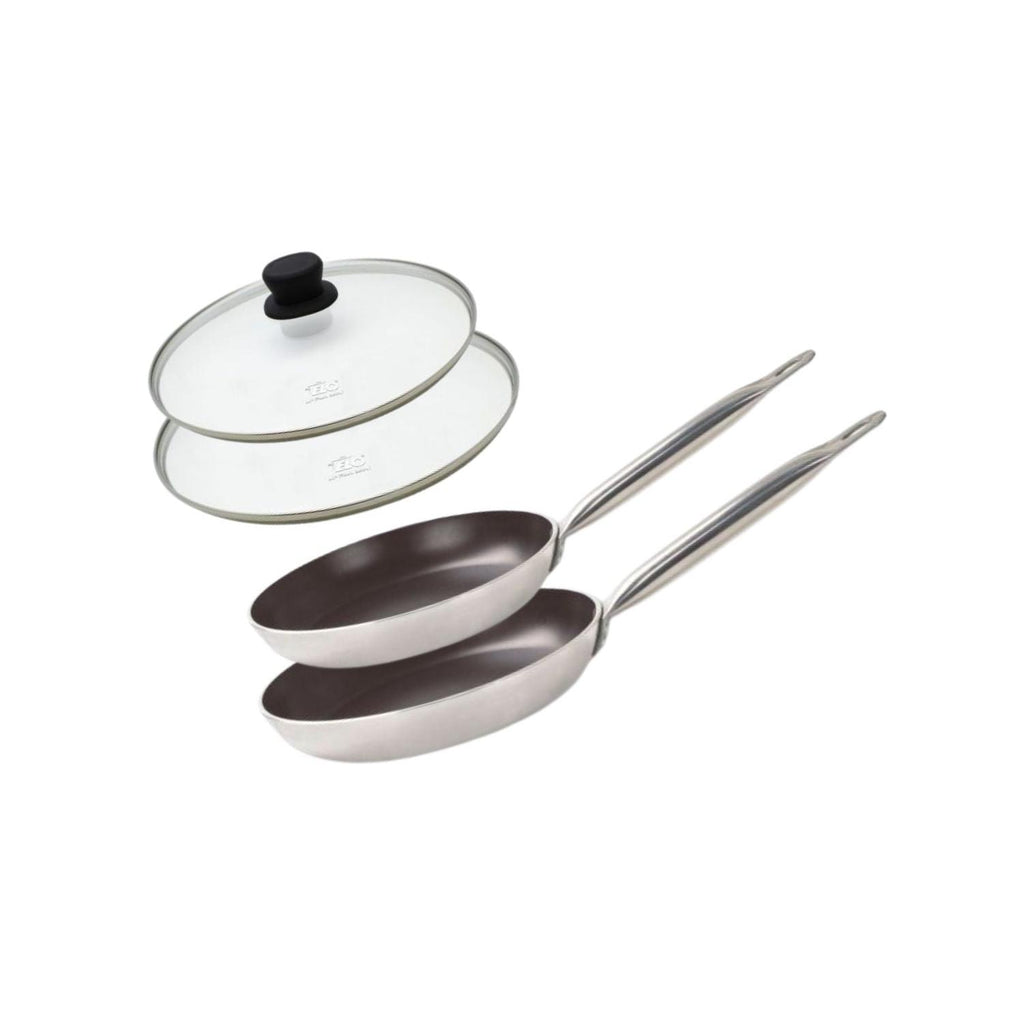 Set De 2 Poêles Céramique Sans Pfas Et 2 Couvercles Bistro Line Elo - Gris/Noir/Transparent