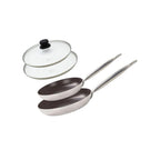 Set De 2 Poêles Céramique Sans Pfas Et 2 Couvercles Bistro Line Elo - Gris/Noir/Transparent