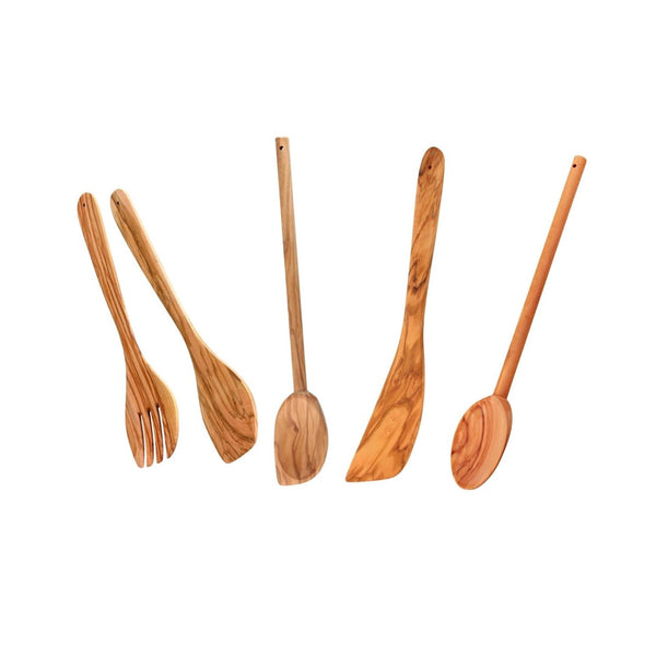 Set Di Posate Da Insalata, Cucchiai E Spatola Fackelmann Edizione Legno D'Ulivo - Legno Marrone