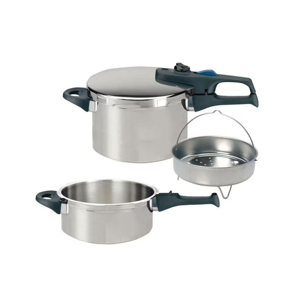 18/10 Stainless Steel Steam Pressure Cooker Elo Praktika Plus XL - Stainless Steel/Black