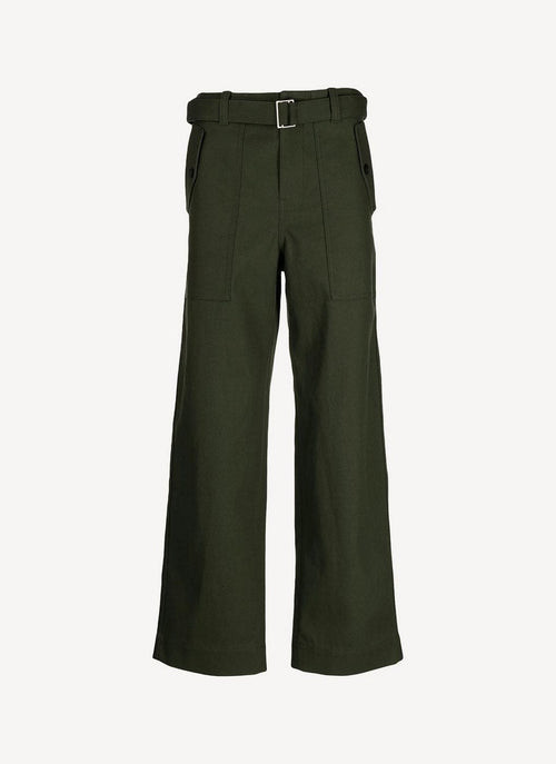 Maison Kitsune - Chevron Henrie High Waisted Pant - Dark Green - Femme