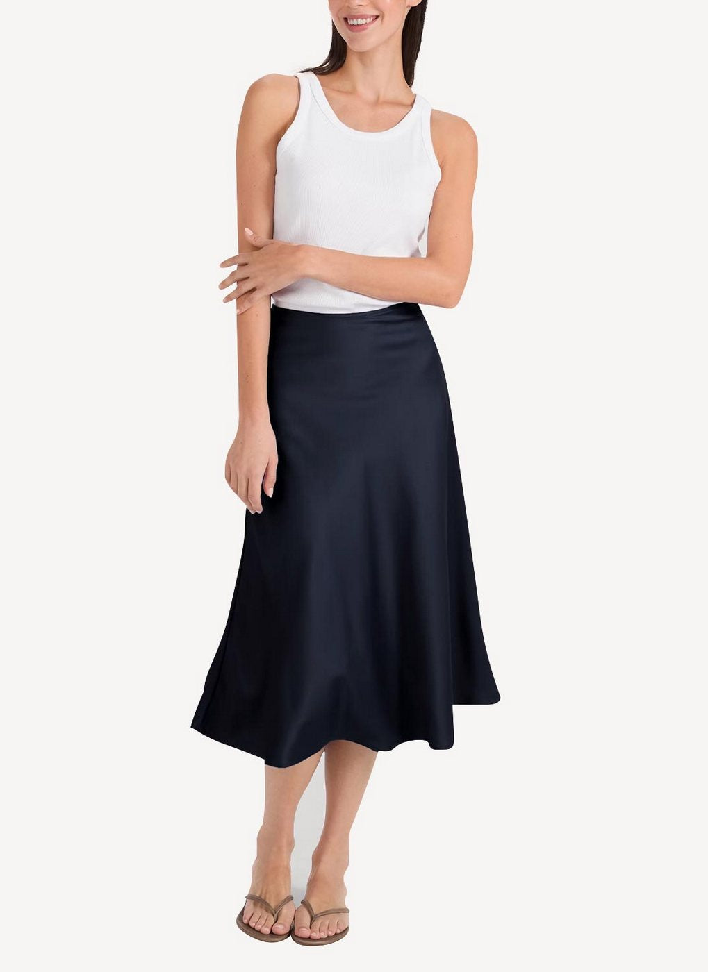 Maison Kitsune - Satin Mary Flared Skirt - Dark Navy - Femme