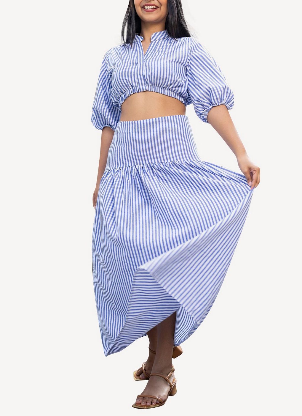 Maison Kitsune - Cotton Stripes Estelle Skirt - Blue Stripe - Femme