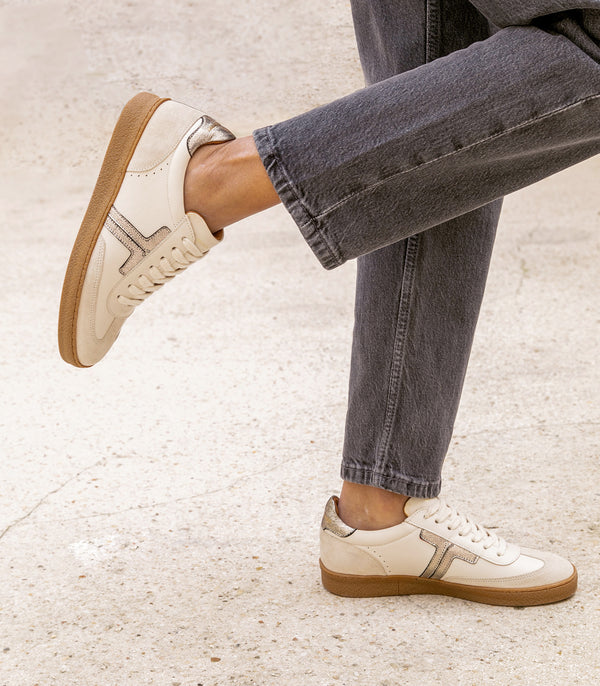 Sneakers Solveig - Pelle liscia - Crema / Oro