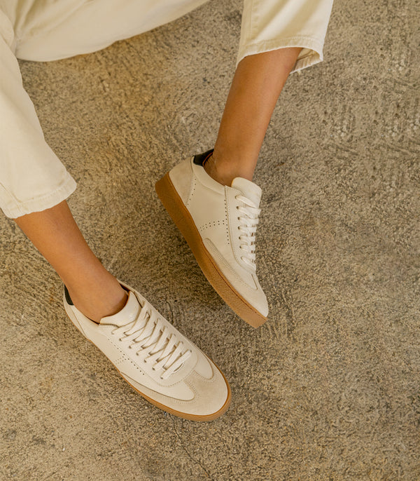 Sneakers Solveig - Pelle liscia - Crema / Nero