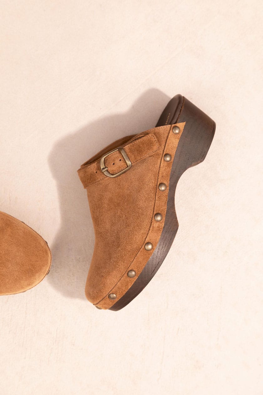 Zoccoli Colette - Pelle scamosciata - Cognac