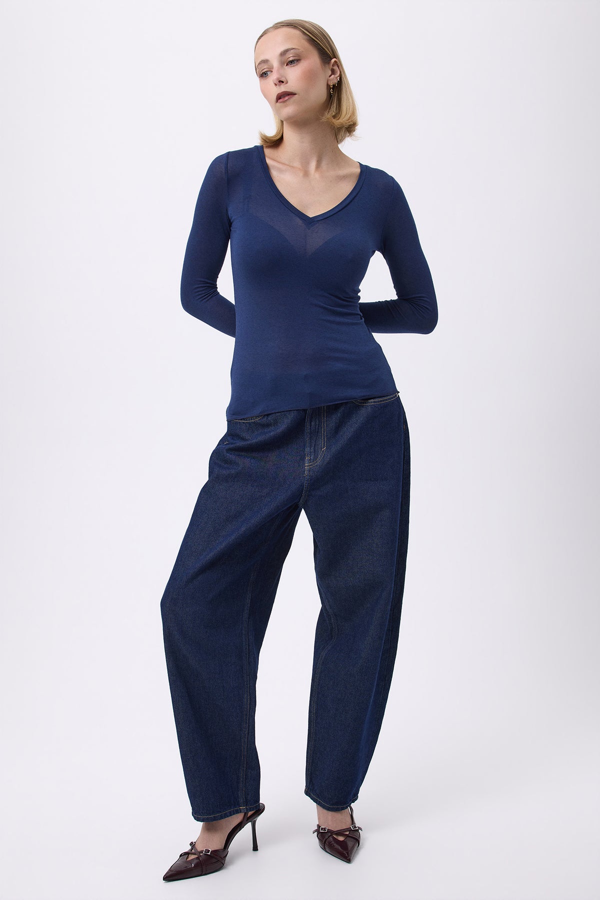 T-shirt med V-udskæring Malibu - Marineblå - Dame