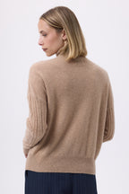 Kabeltrui met Grote Opstaande Kraag en Rits F Malka - Beige Crème - Dames