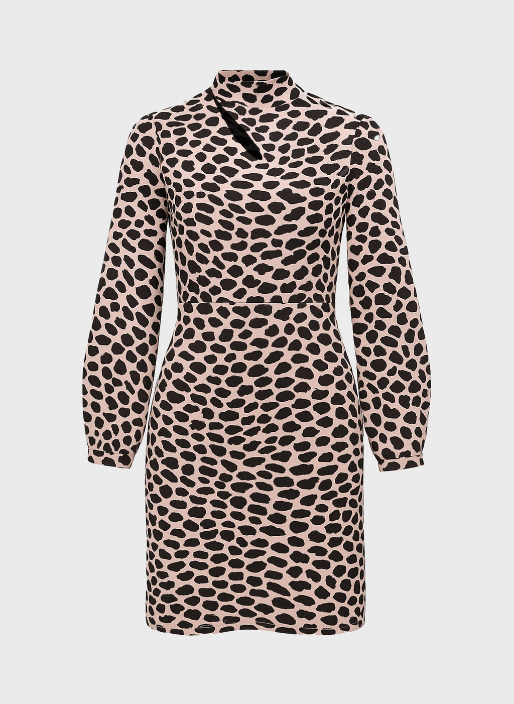 An'ge – Robe Courte Maluka Balou Beige, robe courte à manches longues, motif léopard noir et rose pâle