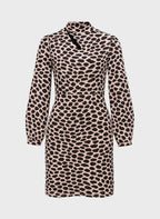An'ge – Robe Courte Maluka Balou Beige, robe courte à manches longues, motif léopard noir et rose pâle