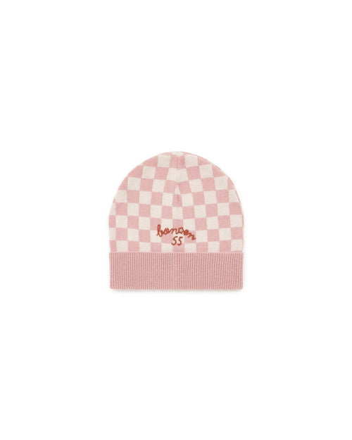 Bonnet Damier Rose En Tricot Jacquard