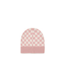 Bonnet Damier Rose En Tricot Jacquard