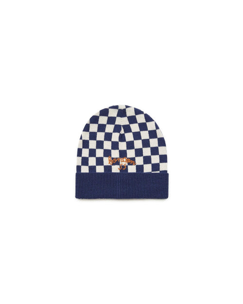 Bonnet Damier Bleu En Tricot Jacquard