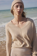 Pull Col V Oversize Coutures Manon - Beige Crème