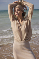 Pull Col V Oversize Coutures Manon - Beige Crème