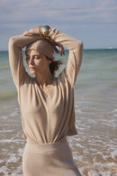 Pull Col V Oversize Coutures Manon - Beige Crème