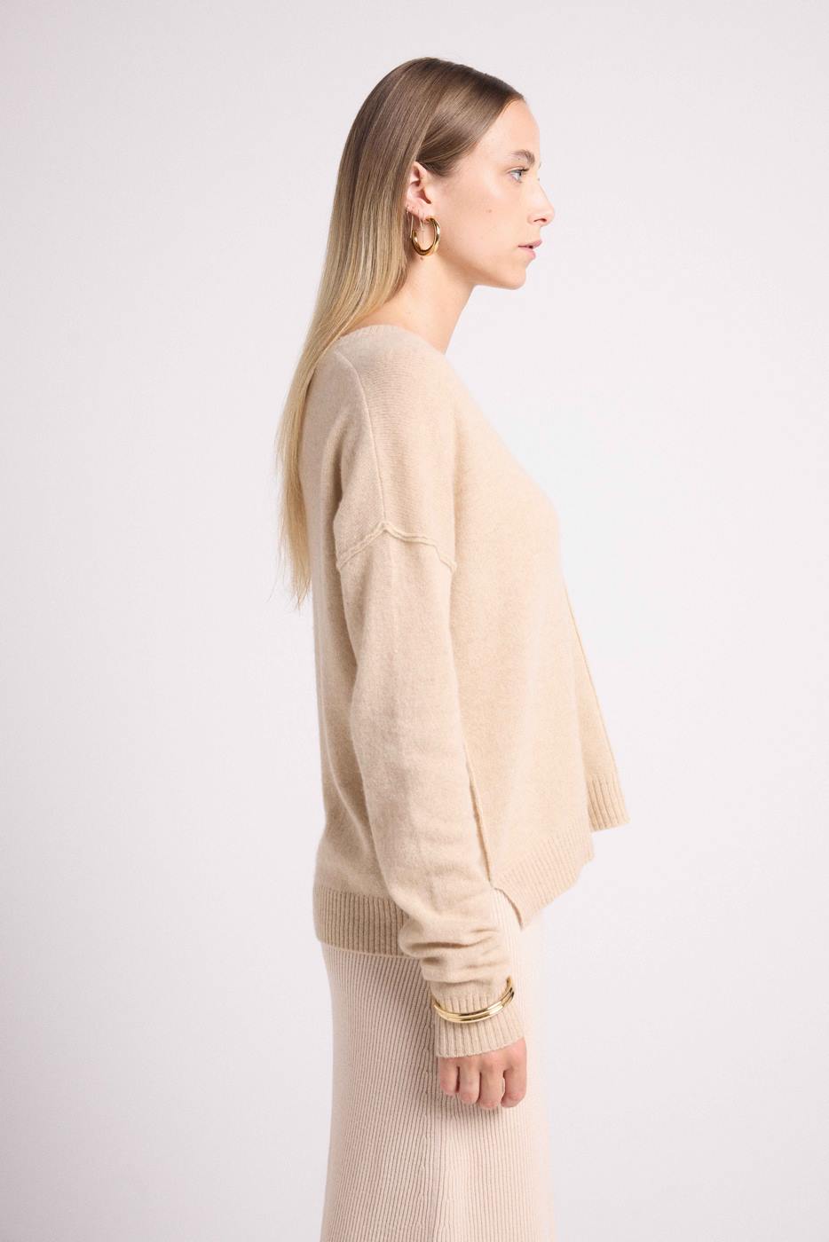 Jersey Cuello de Pico Oversize Costuras Manon - Beige Crema