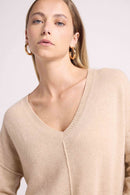 Jersey Manon oversize cuello pico - Crema - 100% Cachemira Oeko-Tex - Mujer