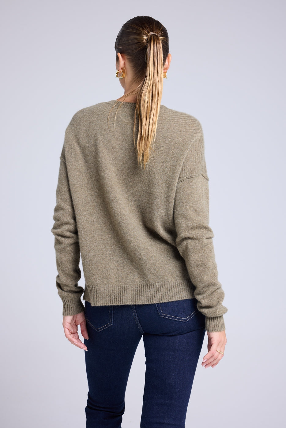 Oversized Trui Met V-hals En Naden Manon - Khakigroen - Dames