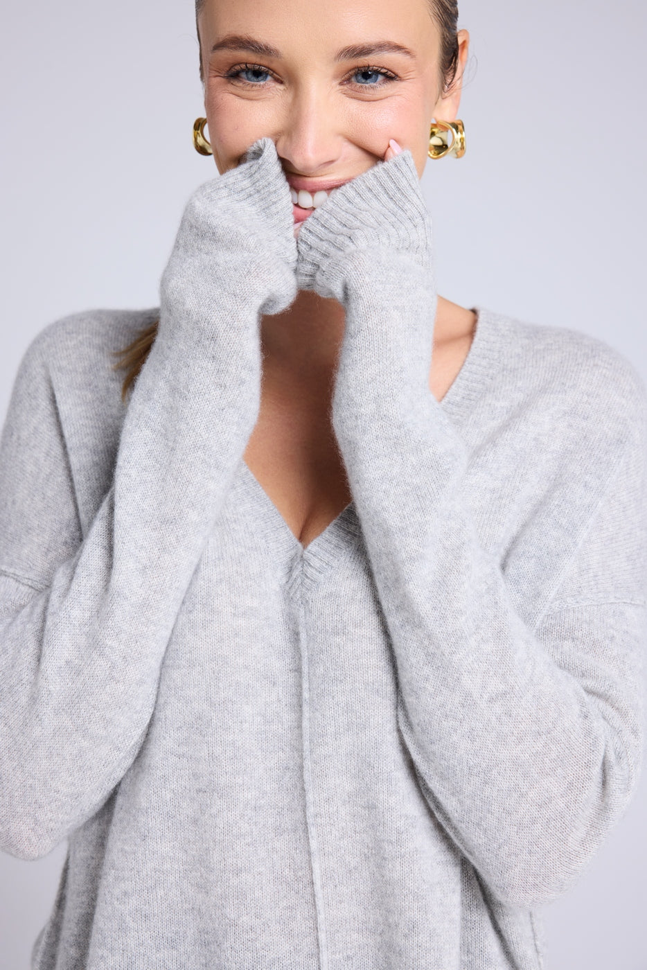 Maglione Scollo a V Oversize Cuciture Manon - Grigio Chiaro