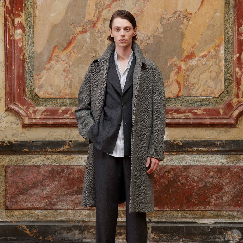 Manteau Balmacaan En Laine Vierge Gris