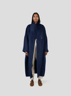 Eren Coat In Blue Wool With Leopard Print