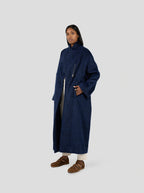 Eren Coat In Blue Wool With Leopard Print