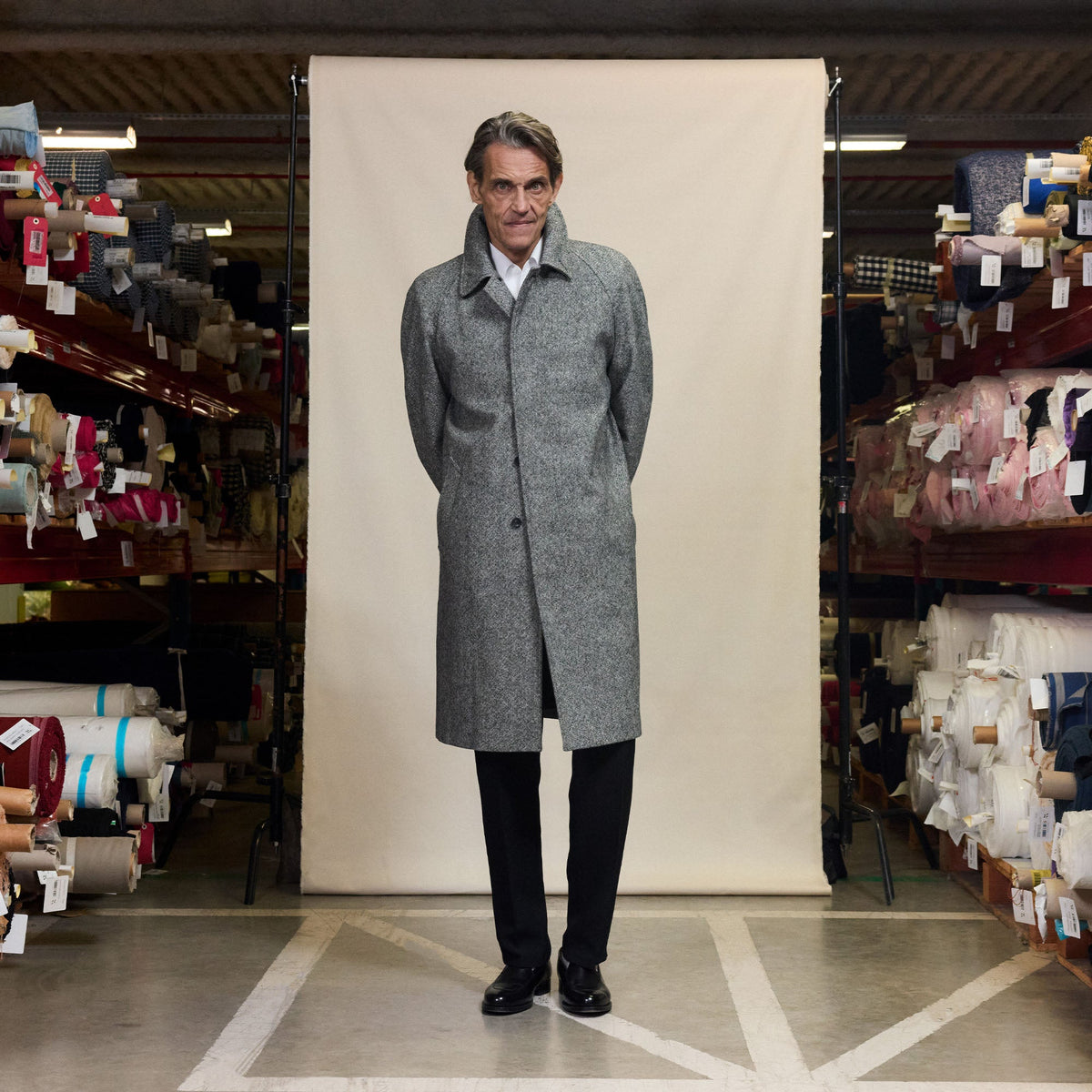 Manteau Balmacaan En Laine Nattée Grise