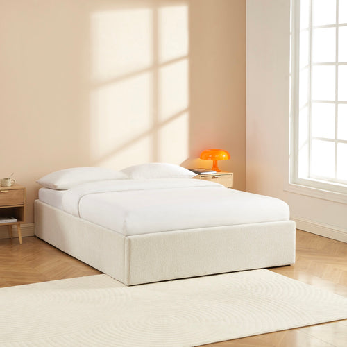 Marcy - Cama con almacenaje - Tela de chenilla beige