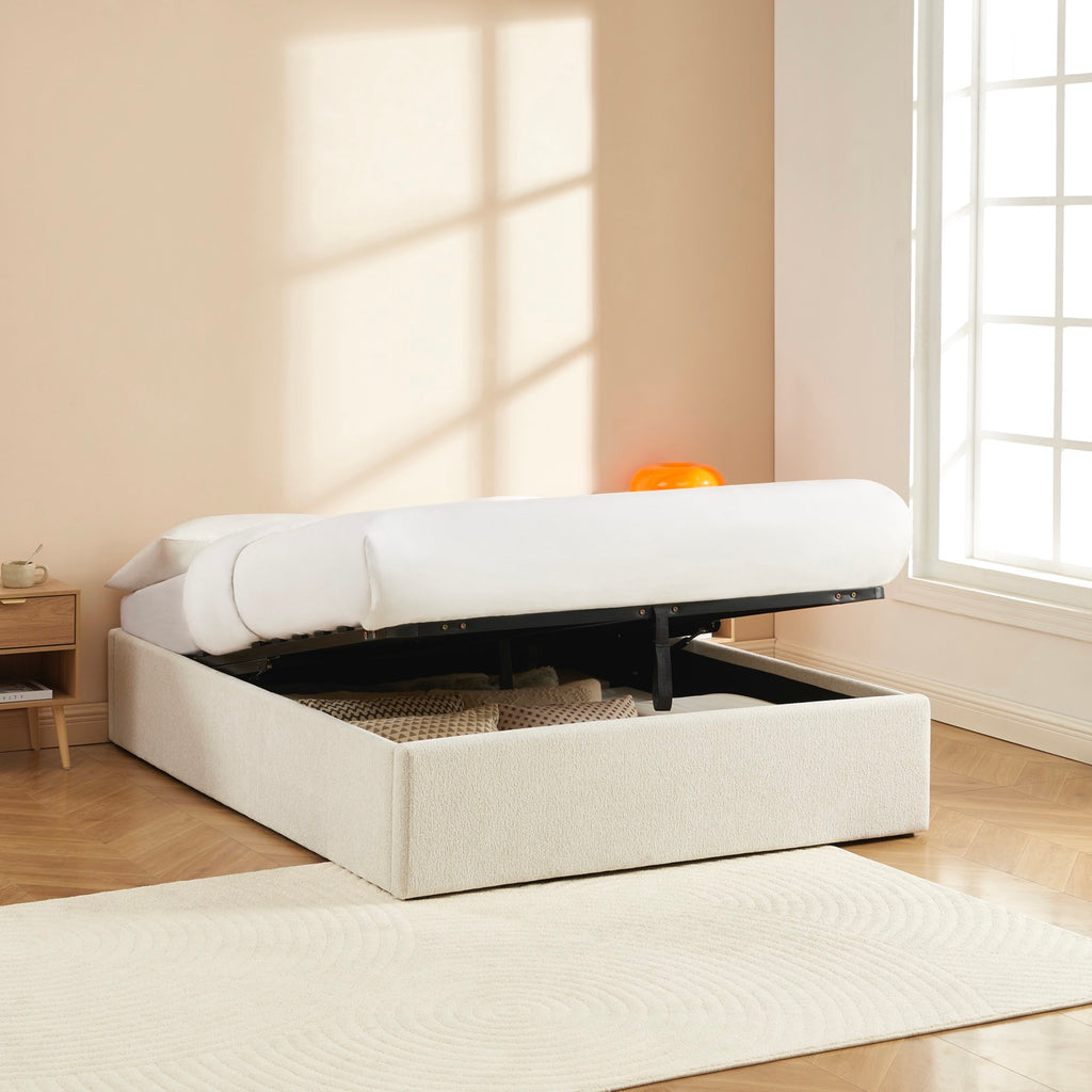 Marcy - Letto contenitore - Tessuto ciniglia beige