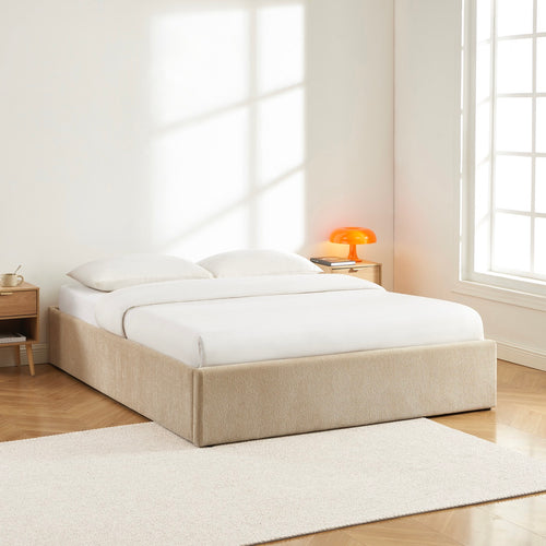 Marcy - Cama con almacenaje - Tela de chenilla color greige