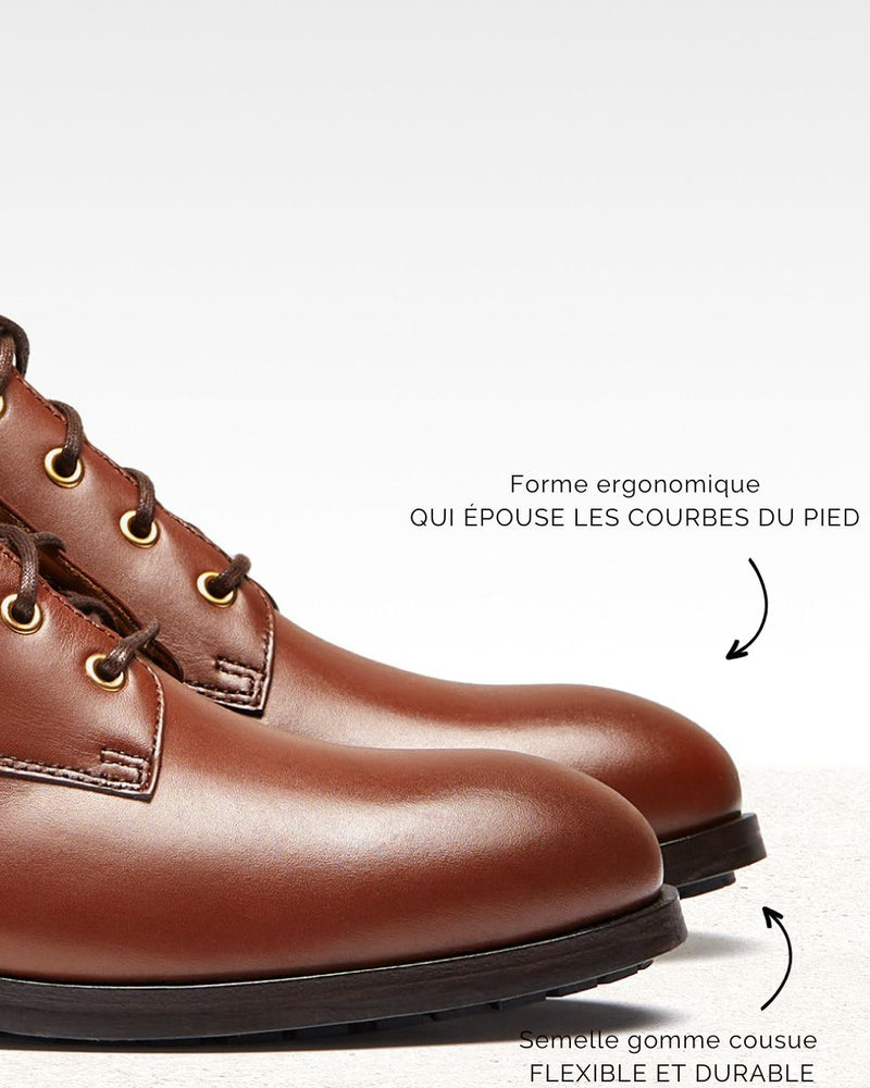 Boots Margaux - Cuir Cognac - Semelle Gomme - Femme