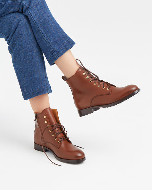 Boots Margaux - Cuir Cognac - Semelle Gomme - Femme