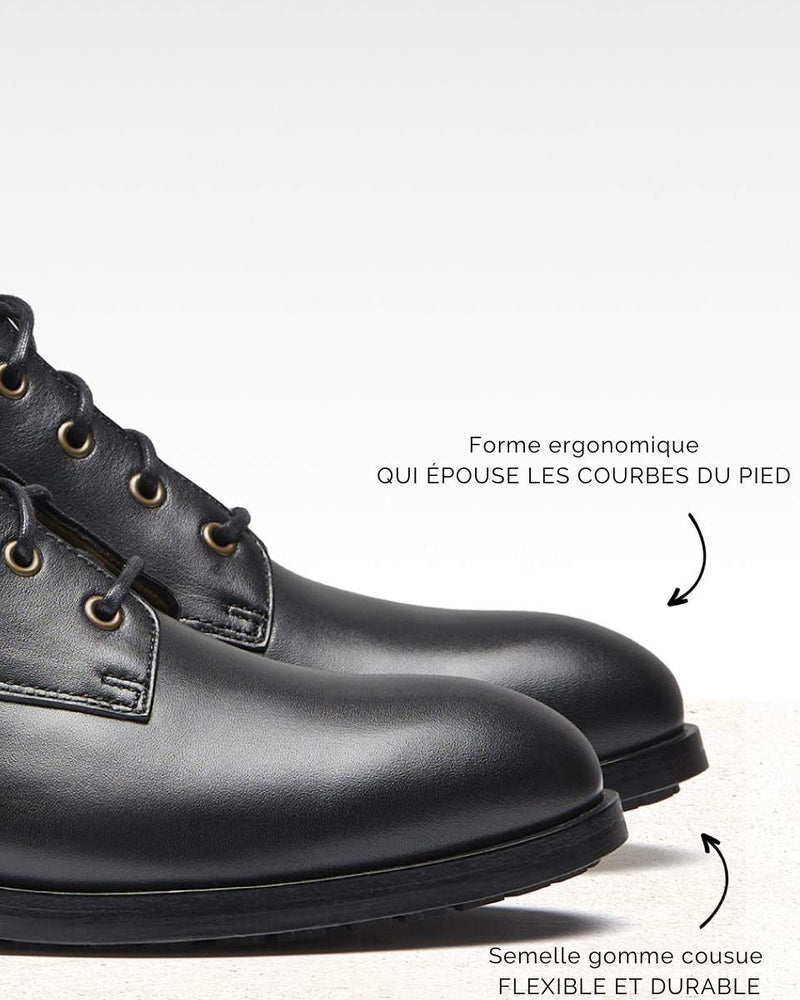 Boots Margaux - Cuir Noir - Semelle Gomme - Femme