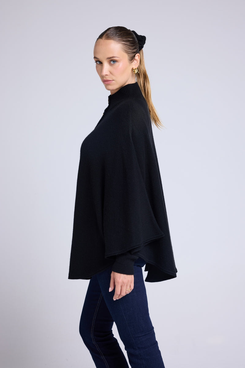 Poncho Boutons Dorés Margot - Noir